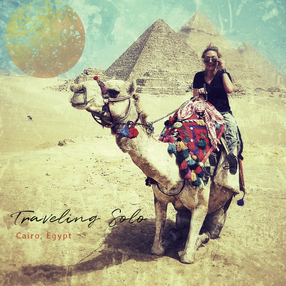 Riding a camel to the pyramids in Cairo, Egypt