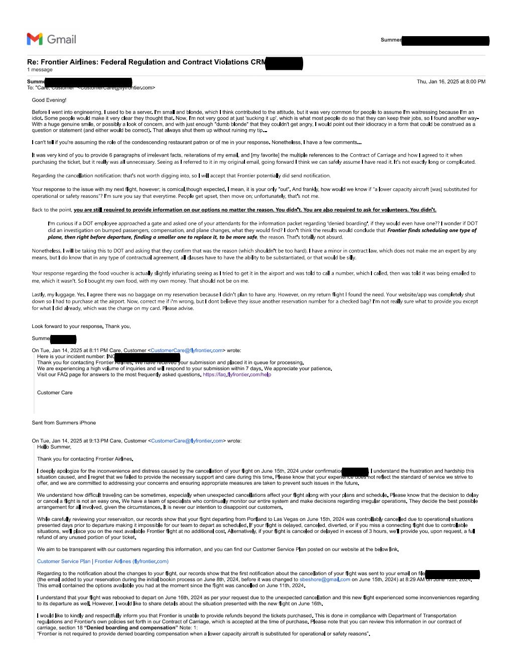 email complaint to frontier airlines